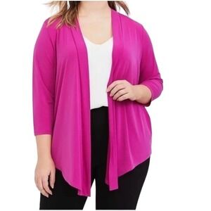 Torrid Womens Plus Size 2 (2X) Fuchsia Pink Open Front 3/4 Sleeve Cardigan